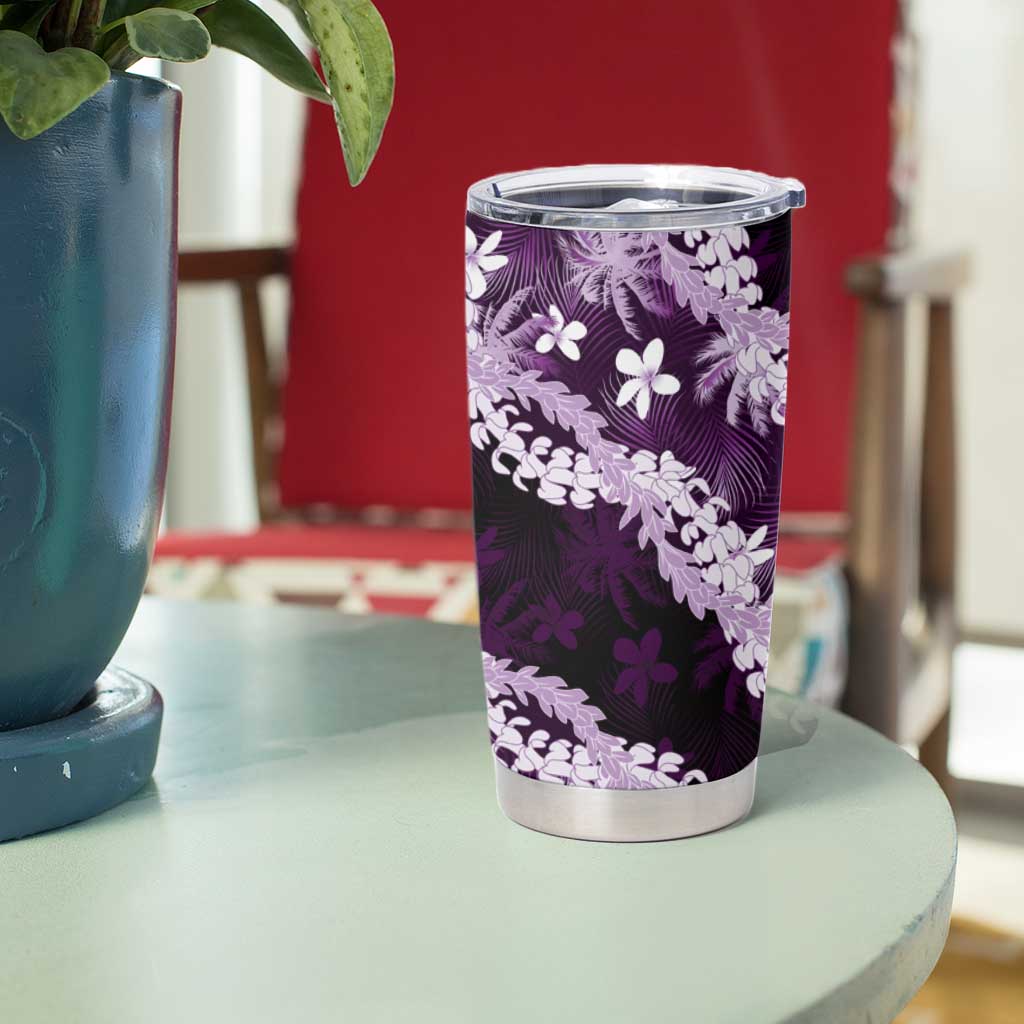 Puakenikeni Maile Lei Tumbler Cup Frangipani Purple Tropical Leaves LT01 - Polynesian Pride