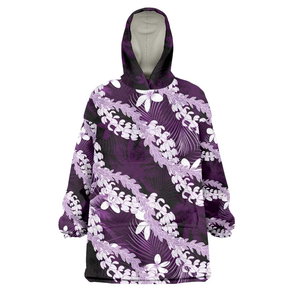 Puakenikeni Maile Lei Wearable Blanket Hoodie Frangipani Purple Tropical Leaves LT01 One Size Purple - Polynesian Pride