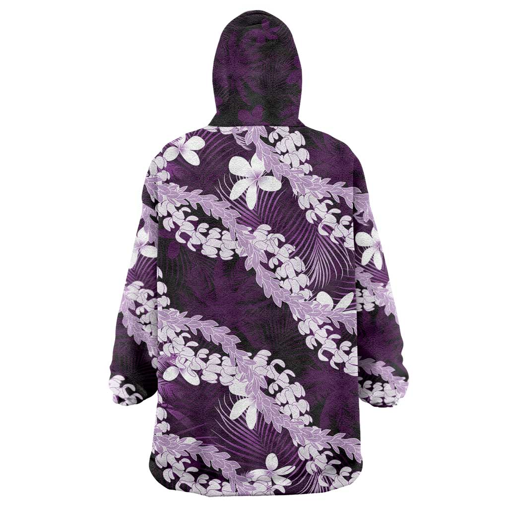 Puakenikeni Maile Lei Wearable Blanket Hoodie Frangipani Purple Tropical Leaves LT01 - Polynesian Pride