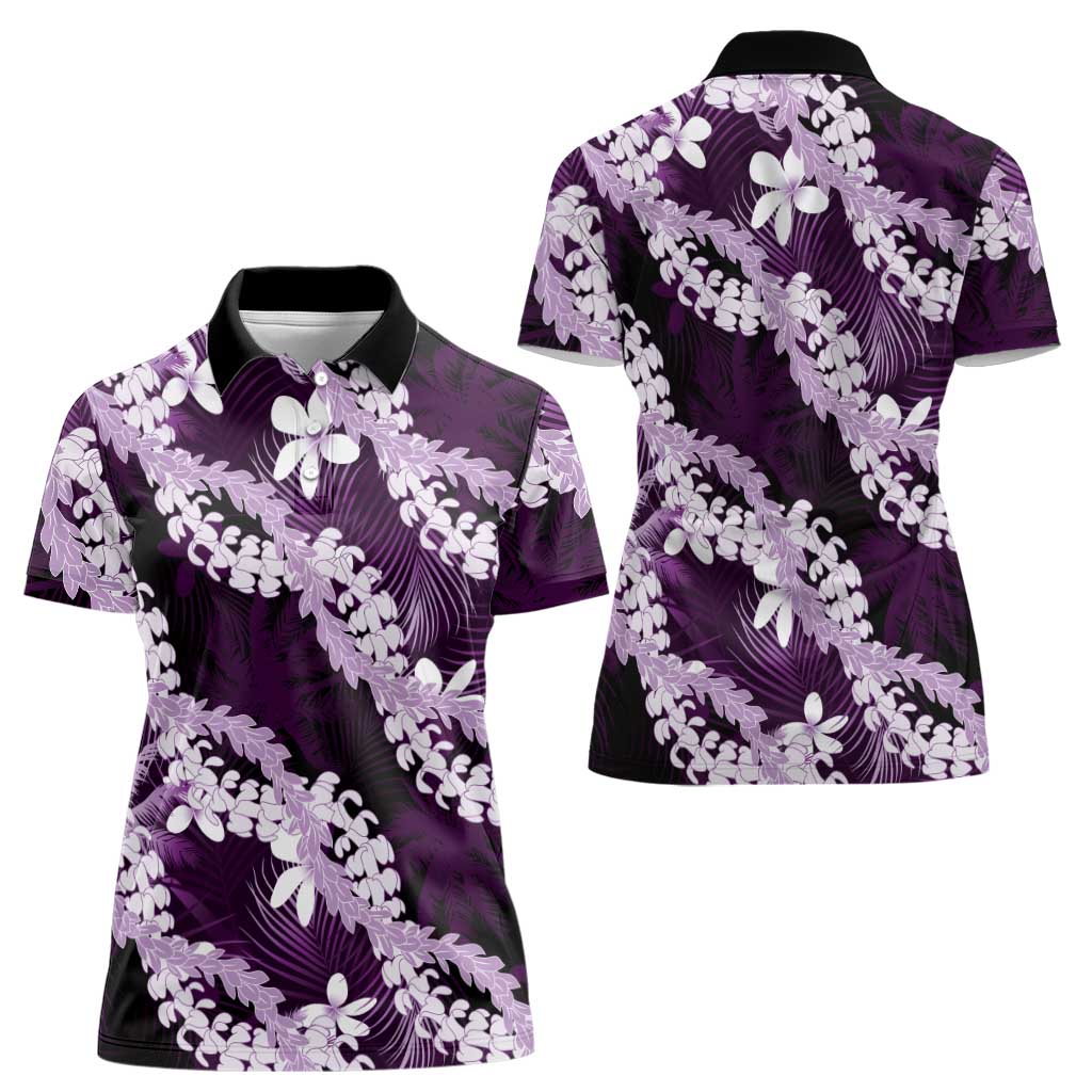Puakenikeni Maile Lei Women Polo Shirt Frangipani Purple Tropical Leaves LT01 - Polynesian Pride