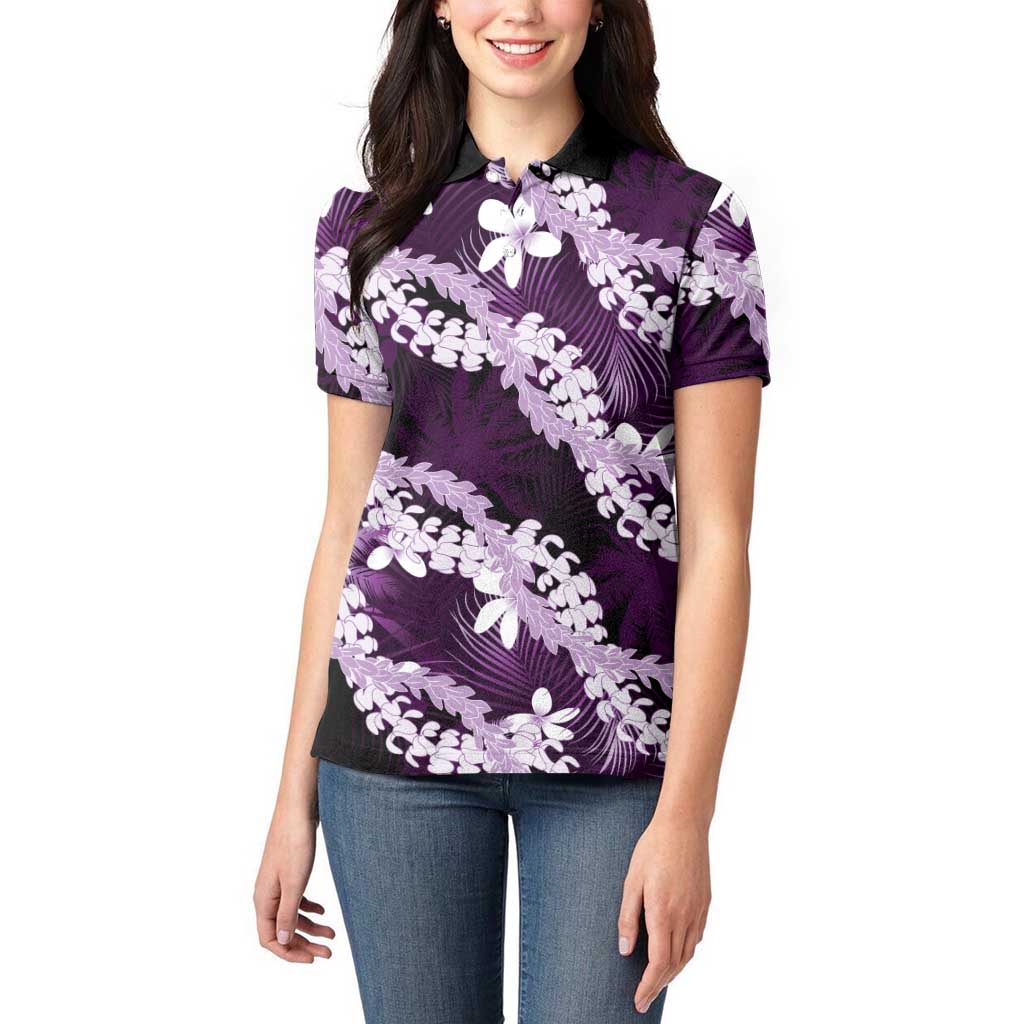 Puakenikeni Maile Lei Women Polo Shirt Frangipani Purple Tropical Leaves LT01 - Polynesian Pride