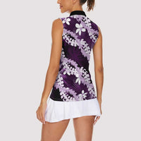 Puakenikeni Maile Lei Women Sleeveless Polo Shirt Frangipani Purple Tropical Leaves LT01 - Polynesian Pride