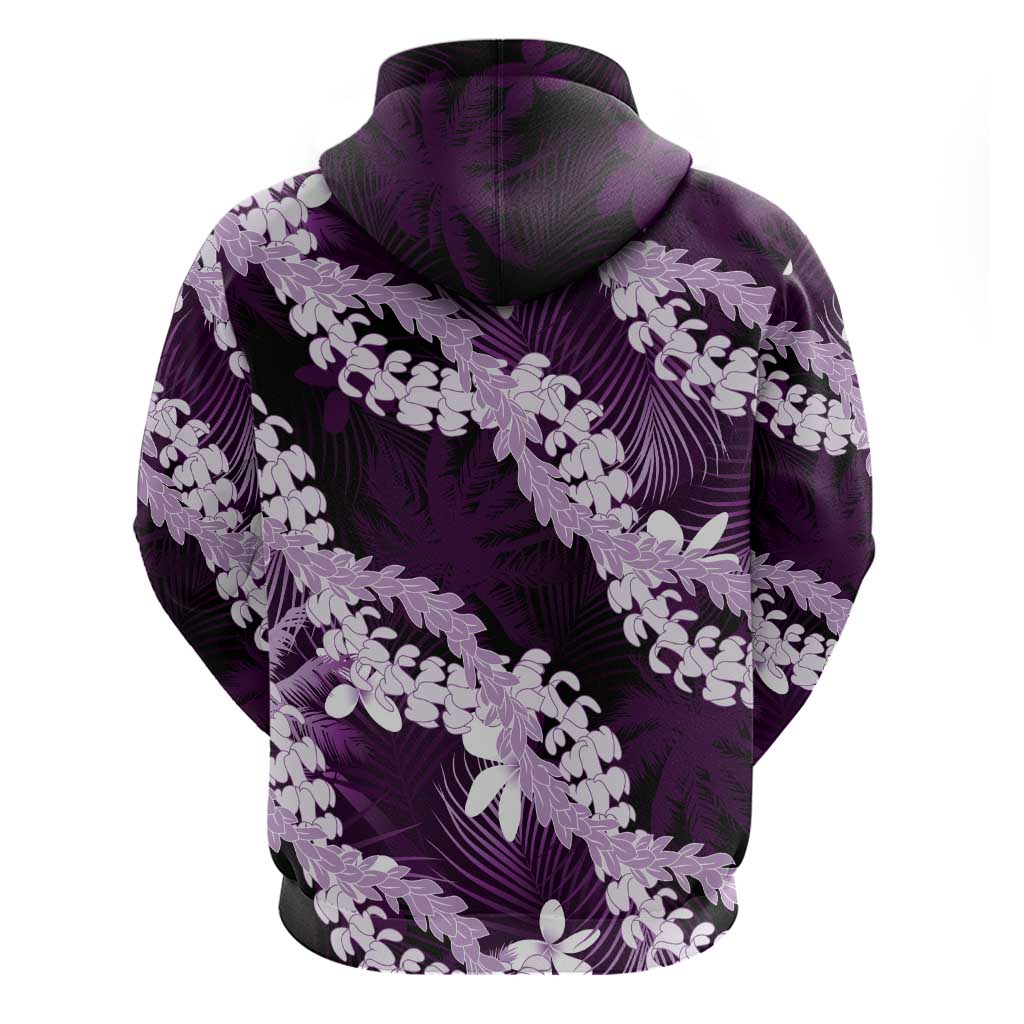 Puakenikeni Maile Lei Zip Hoodie Frangipani Purple Tropical Leaves LT01 - Polynesian Pride