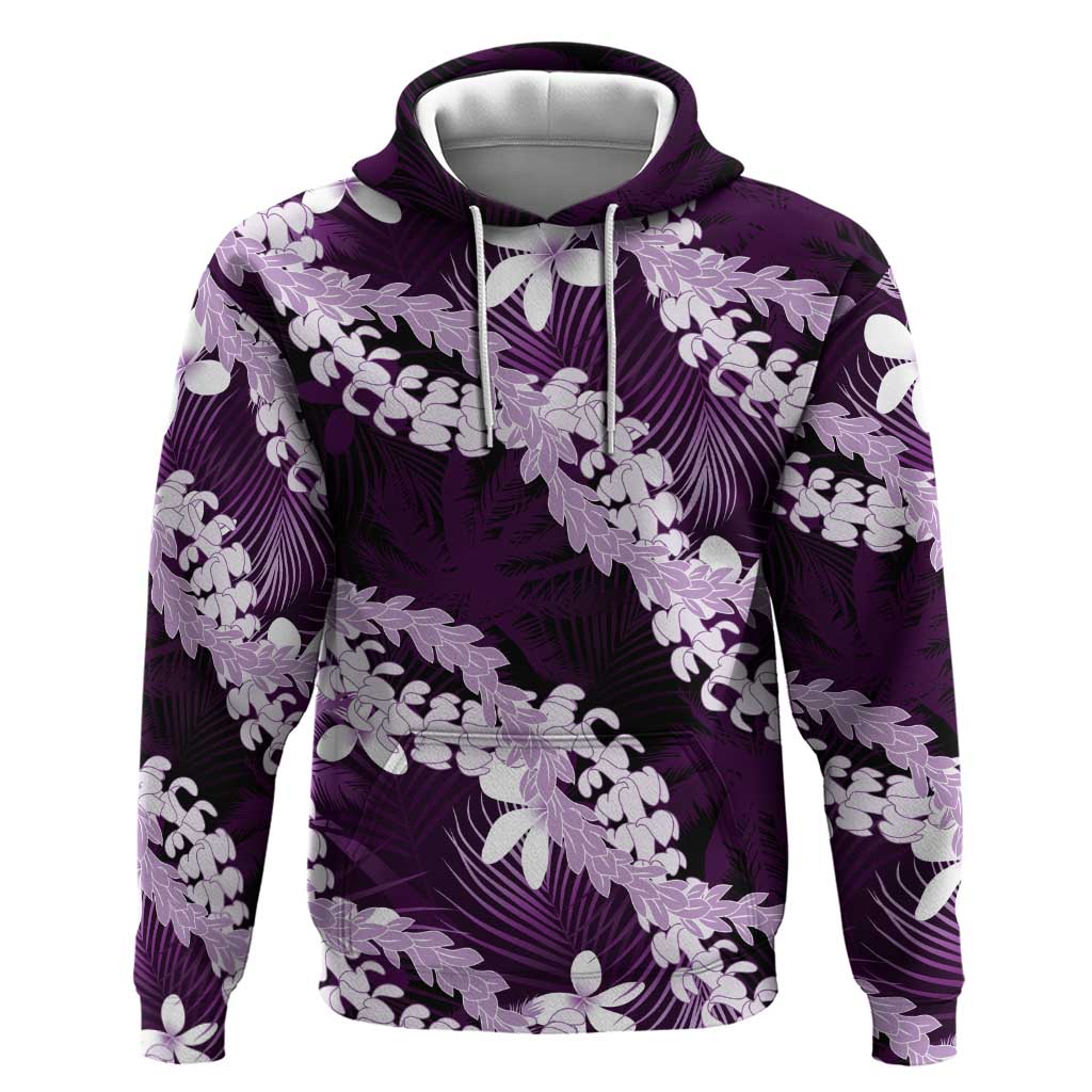 Puakenikeni Maile Lei Zip Hoodie Frangipani Purple Tropical Leaves LT01 Pullover Hoodie Purple - Polynesian Pride