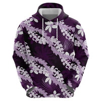 Puakenikeni Maile Lei Zip Hoodie Frangipani Purple Tropical Leaves LT01 - Polynesian Pride