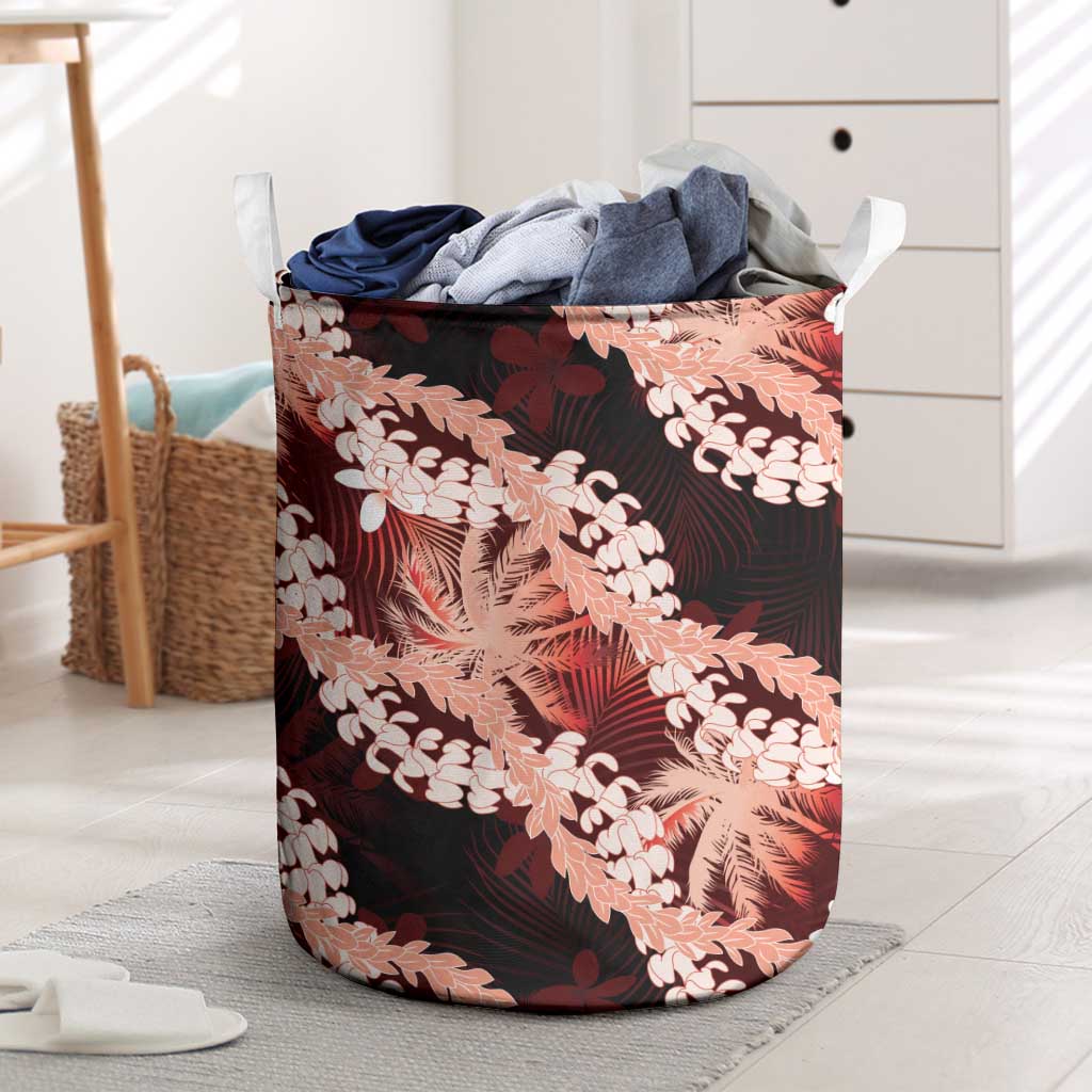 Puakenikeni Maile Lei Laundry Basket Frangipani Red Tropical Leaves LT01 Red - Polynesian Pride