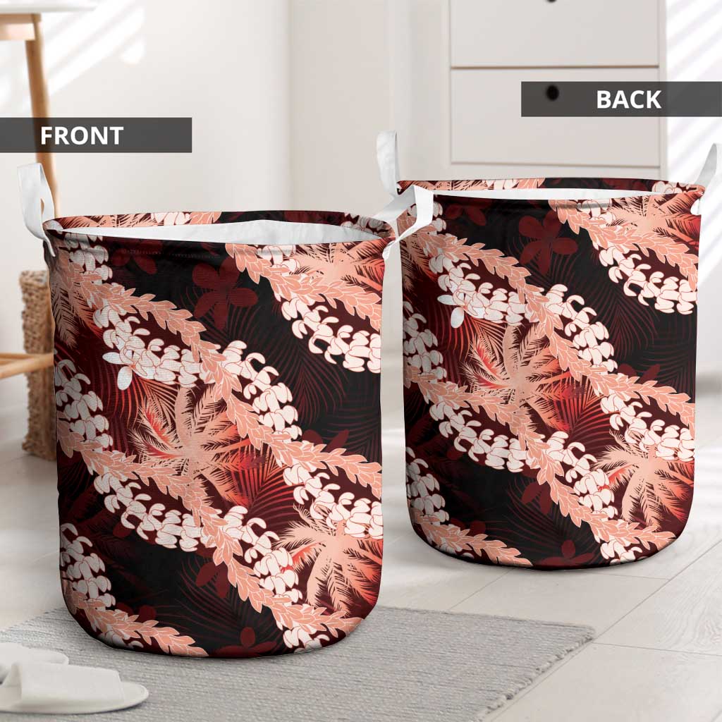 Puakenikeni Maile Lei Laundry Basket Frangipani Red Tropical Leaves LT01 - Polynesian Pride