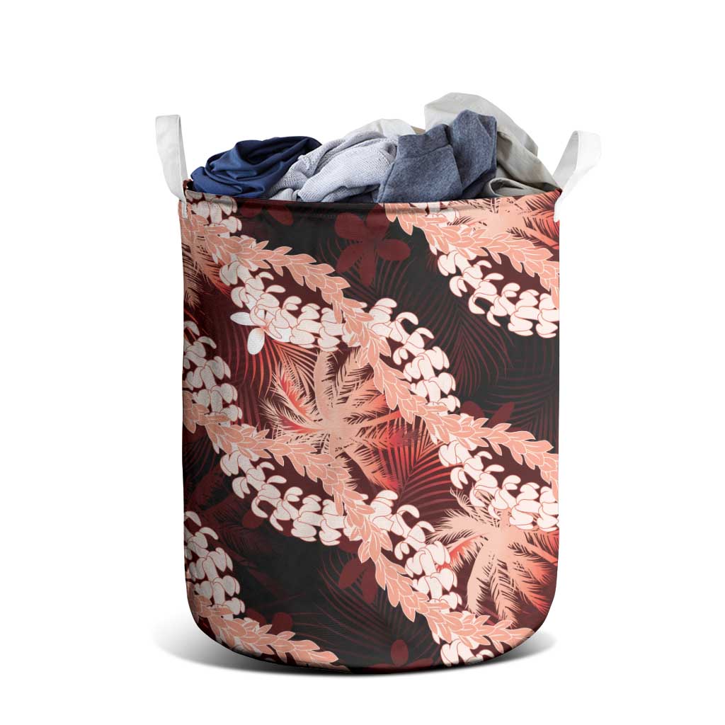 Puakenikeni Maile Lei Laundry Basket Frangipani Red Tropical Leaves LT01 - Polynesian Pride