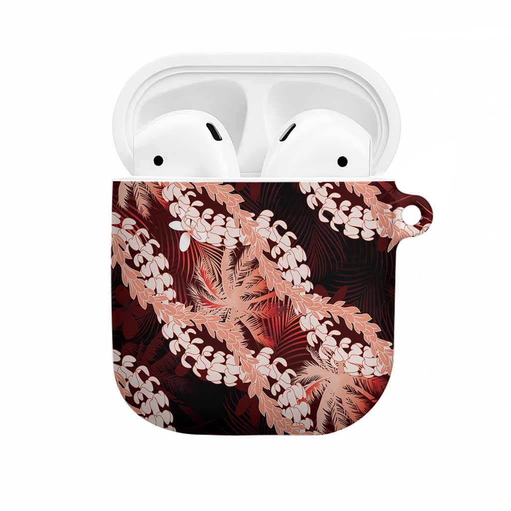 Puakenikeni Maile Lei AirPods Case Frangipani Red Tropical Leaves
