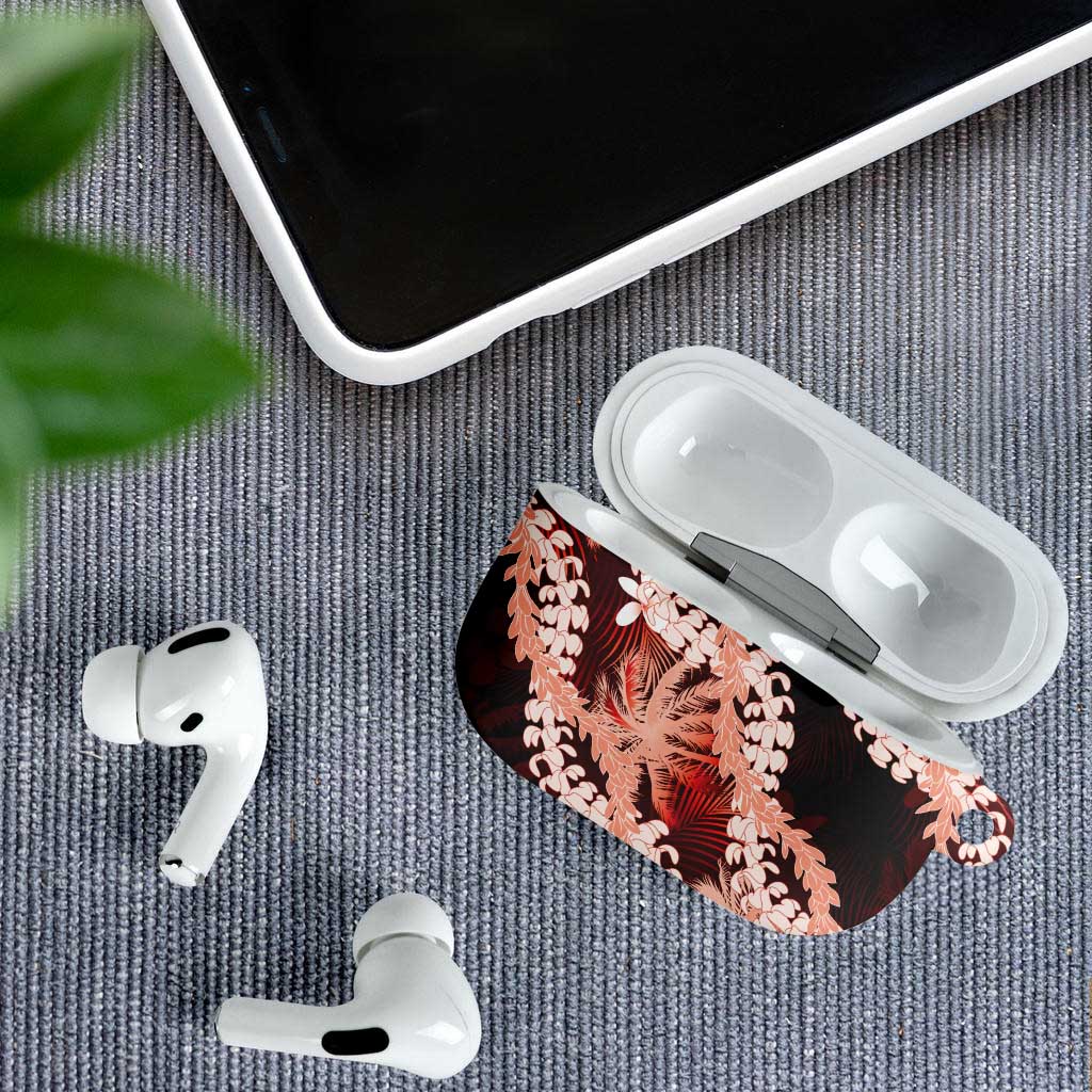 Puakenikeni Maile Lei AirPods Case Frangipani Red Tropical Leaves