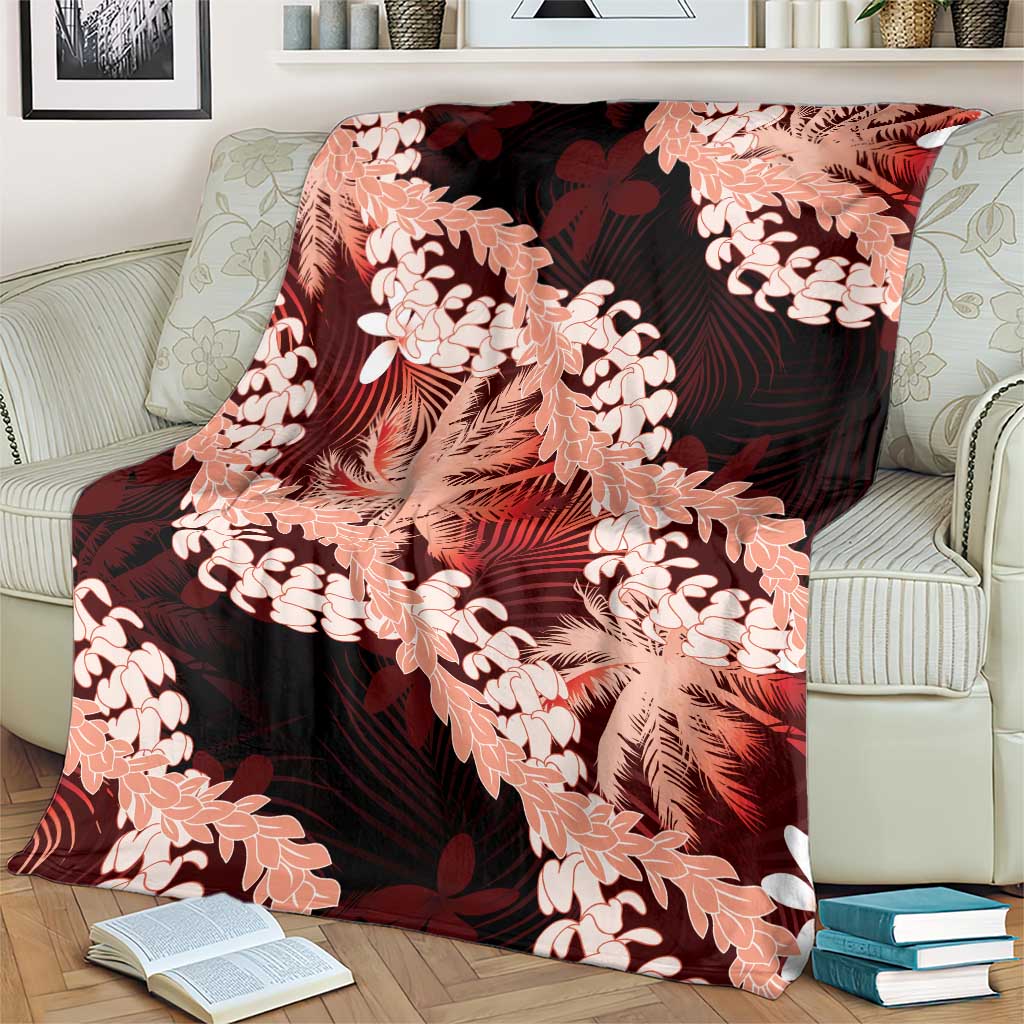 Puakenikeni Maile Lei Blanket Frangipani Red Tropical Leaves
