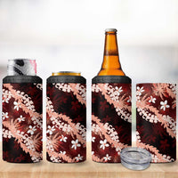Puakenikeni Maile Lei 4 in 1 Can Cooler Tumbler Frangipani Red Tropical Leaves LT01 - Polynesian Pride