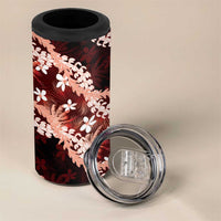 Puakenikeni Maile Lei 4 in 1 Can Cooler Tumbler Frangipani Red Tropical Leaves LT01 - Polynesian Pride