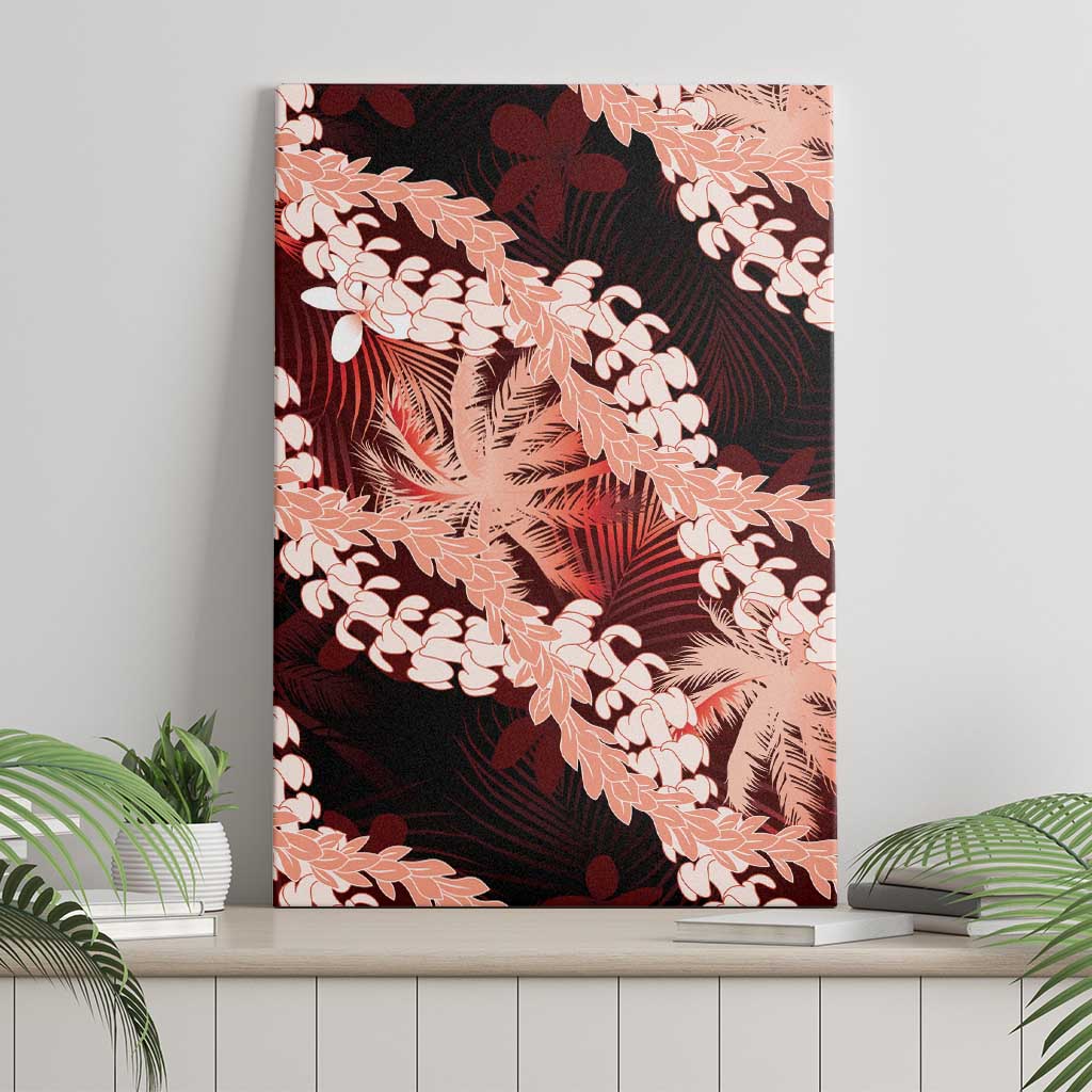 Puakenikeni Maile Lei Canvas Wall Art Frangipani Red Tropical Leaves