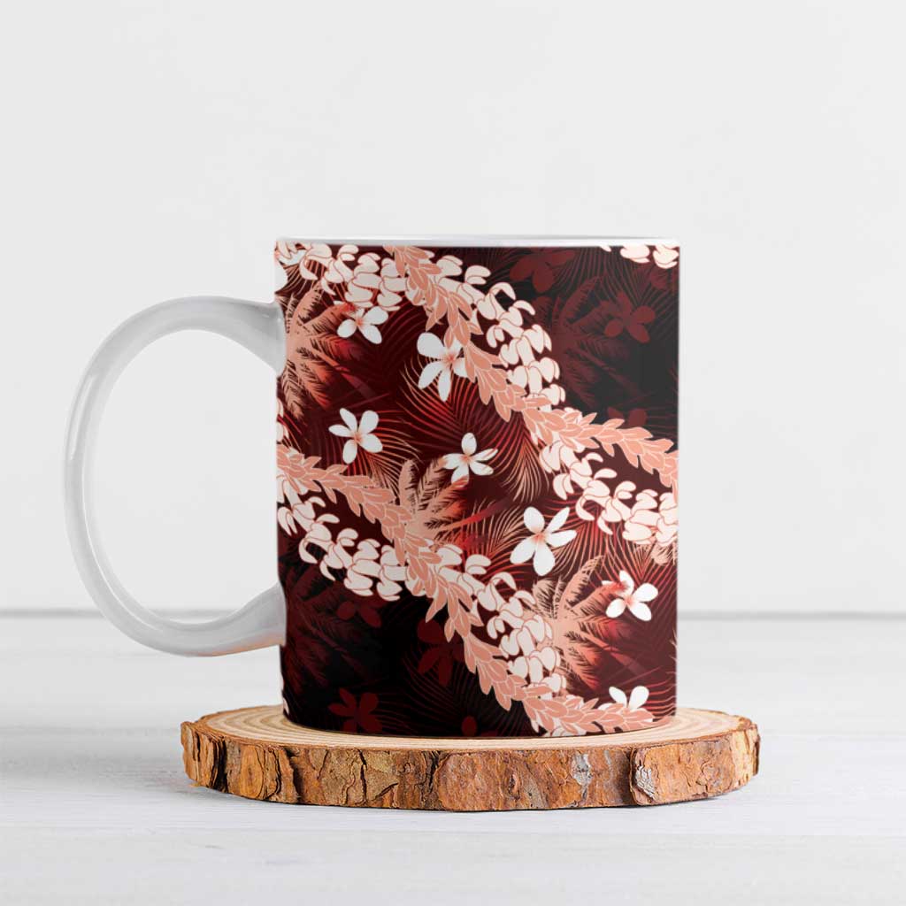 Puakenikeni Maile Lei Ceramic Mug Frangipani Red Tropical Leaves