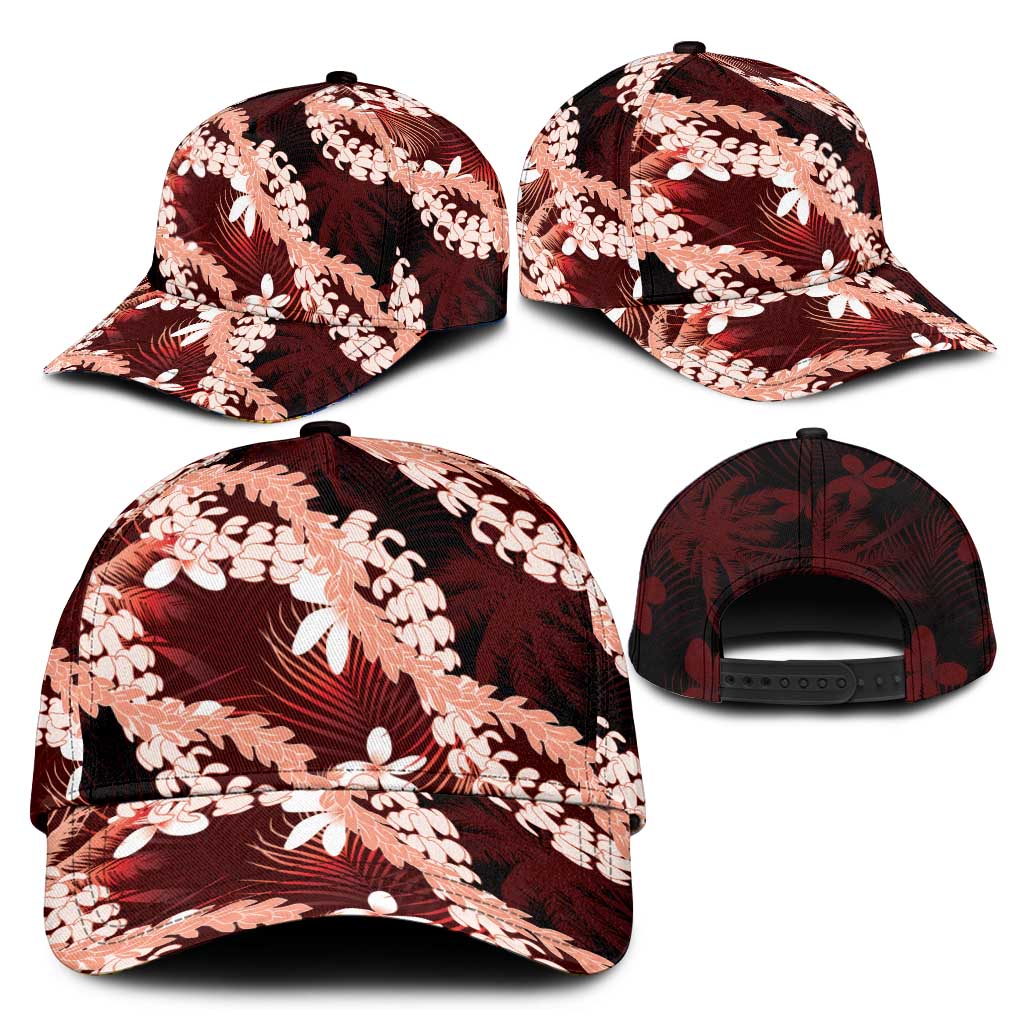 Puakenikeni Maile Lei Classic Cap Frangipani Red Tropical Leaves LT01 - Polynesian Pride