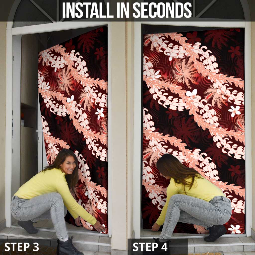 Puakenikeni Maile Lei Door Cover Frangipani Red Tropical Leaves