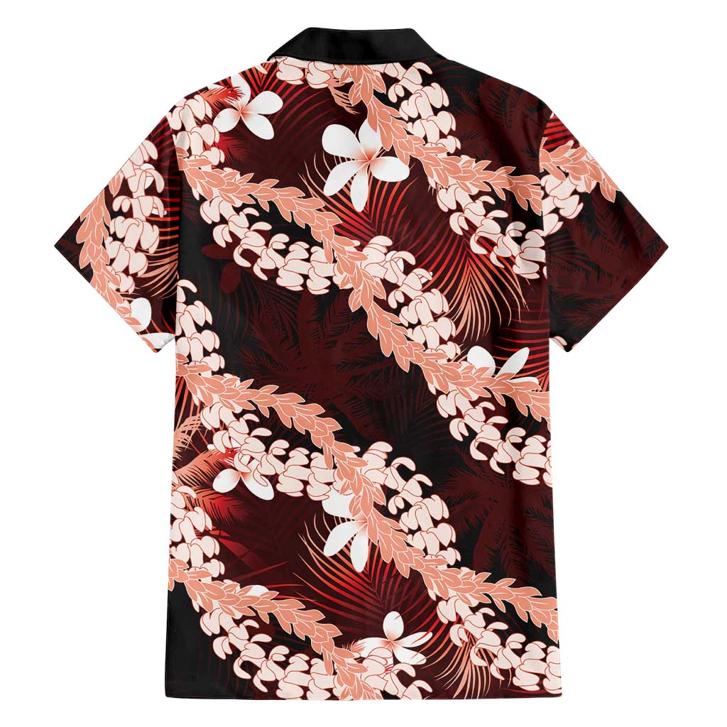 Puakenikeni Maile Lei Family Matching Off The Shoulder Long Sleeve Dress and Hawaiian Shirt Frangipani Red Tropical Leaves LT01 - Polynesian Pride
