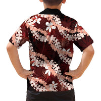 Puakenikeni Maile Lei Family Matching Off Shoulder Maxi Dress and Hawaiian Shirt Frangipani Red Tropical Leaves LT01 - Polynesian Pride