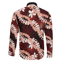 Puakenikeni Maile Lei Family Matching Off Shoulder Short Dress and Hawaiian Shirt Frangipani Red Tropical Leaves LT01 - Polynesian Pride