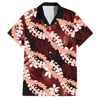 Puakenikeni Maile Lei Family Matching Puletasi and Hawaiian Shirt Frangipani Red Tropical Leaves LT01 Dad's Shirt - Short Sleeve Red - Polynesian Pride