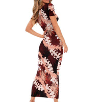 Puakenikeni Maile Lei Family Matching Short Sleeve Bodycon Dress and Hawaiian Shirt Frangipani Red Tropical Leaves LT01 - Polynesian Pride