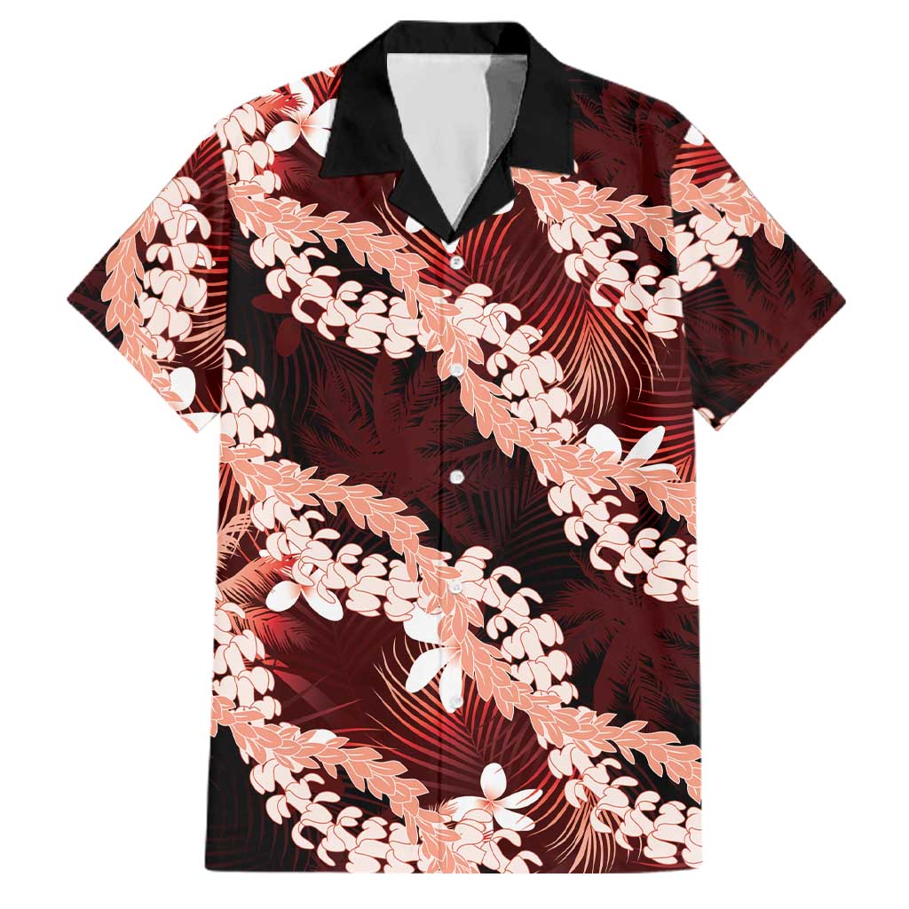 Puakenikeni Maile Lei Family Matching Summer Maxi Dress and Hawaiian Shirt Frangipani Red Tropical Leaves LT01 Dad's Shirt - Short Sleeve Red - Polynesian Pride