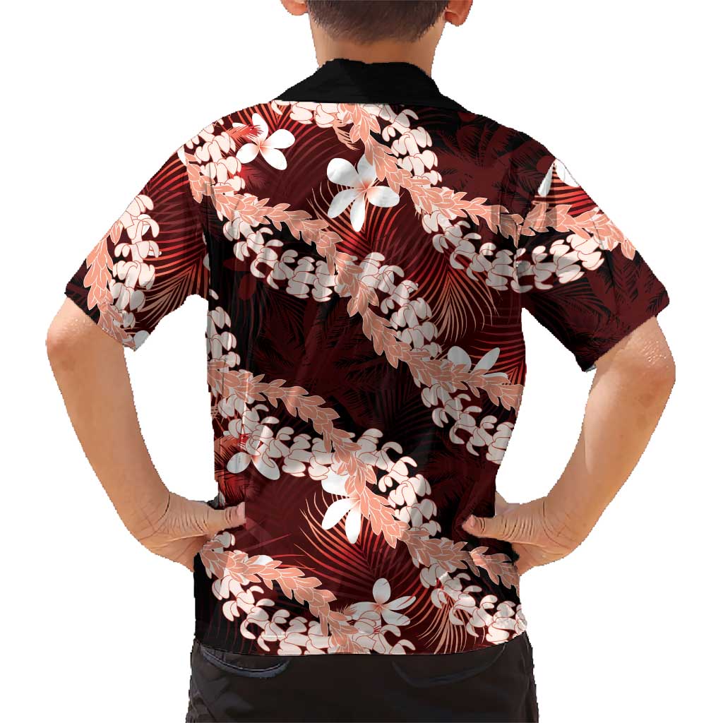 Puakenikeni Maile Lei Family Matching Tank Maxi Dress and Hawaiian Shirt Frangipani Red Tropical Leaves LT01 - Polynesian Pride
