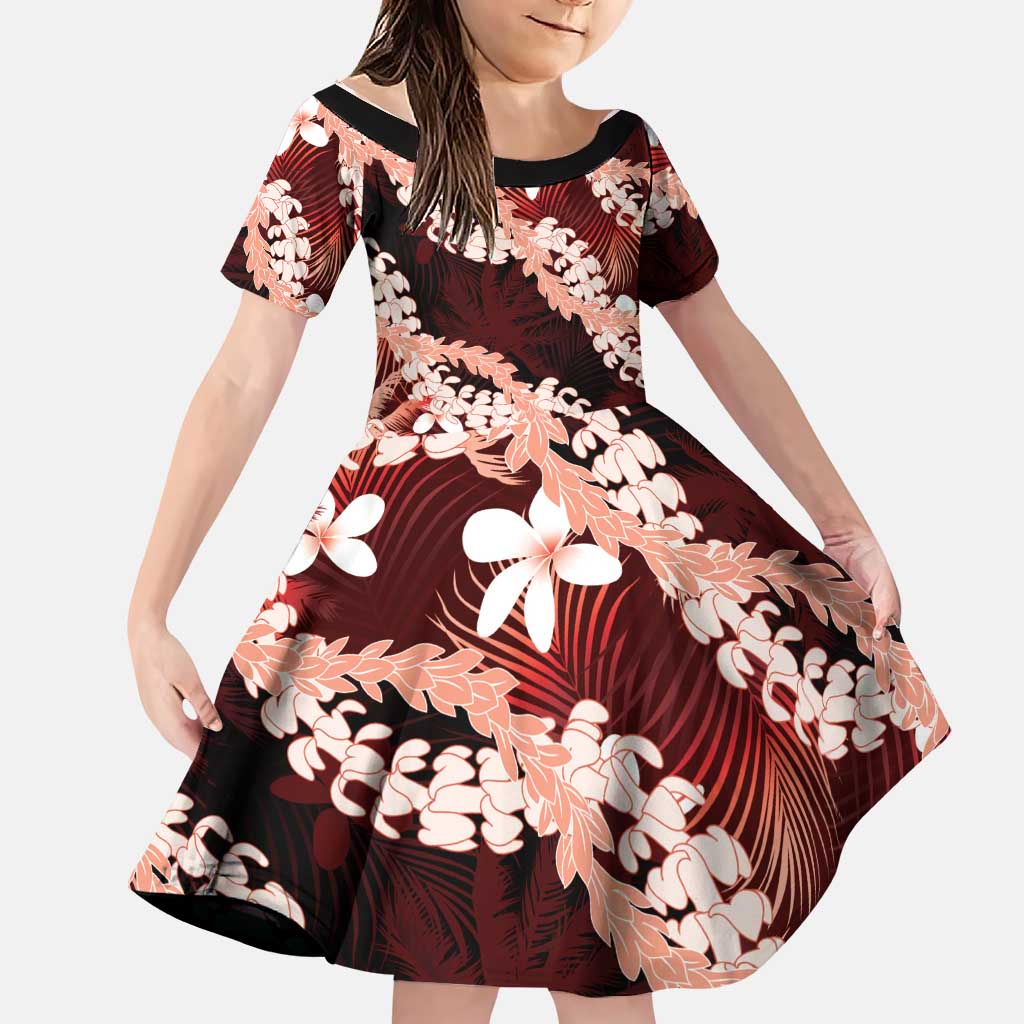 Puakenikeni Maile Lei Family Matching Tank Maxi Dress and Hawaiian Shirt Frangipani Red Tropical Leaves LT01 Daughter's Dress Red - Polynesian Pride