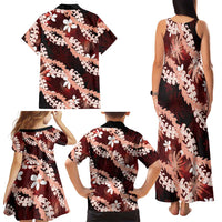 Puakenikeni Maile Lei Family Matching Tank Maxi Dress and Hawaiian Shirt Frangipani Red Tropical Leaves LT01 - Polynesian Pride