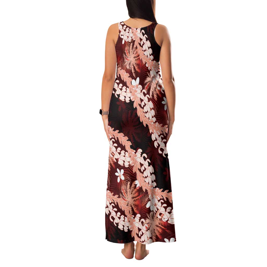 Puakenikeni Maile Lei Family Matching Tank Maxi Dress and Hawaiian Shirt Frangipani Red Tropical Leaves LT01 - Polynesian Pride