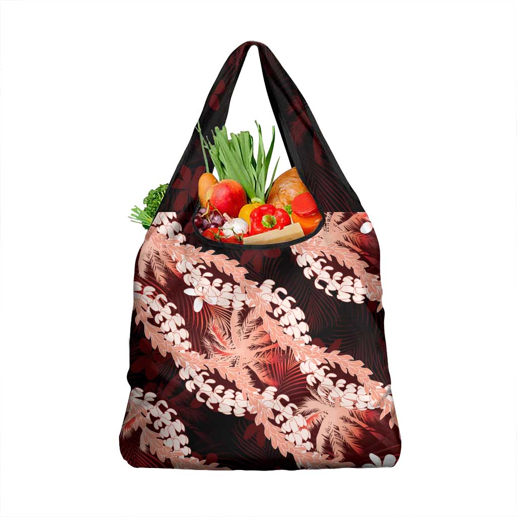Puakenikeni Maile Lei Grocery Bag Frangipani Red Tropical Leaves