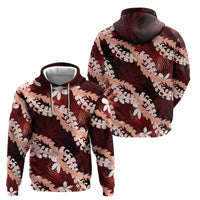 Puakenikeni Maile Lei Hoodie Frangipani Red Tropical Leaves