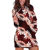 Puakenikeni Maile Lei Hoodie Dress Frangipani Red Tropical Leaves LT01 Red - Polynesian Pride