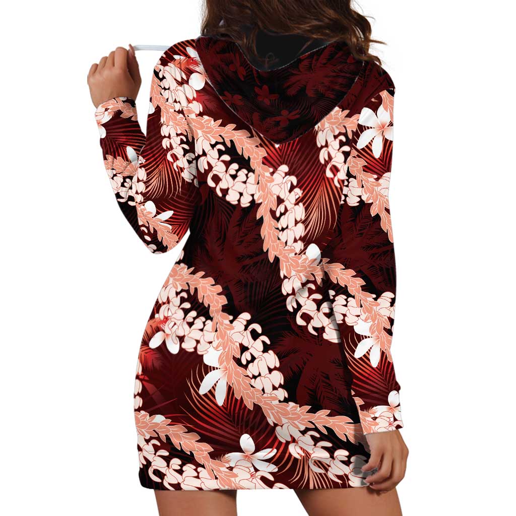 Puakenikeni Maile Lei Hoodie Dress Frangipani Red Tropical Leaves LT01 - Polynesian Pride
