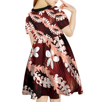 Puakenikeni Maile Lei Kid Short Sleeve Dress Frangipani Red Tropical Leaves LT01 - Polynesian Pride