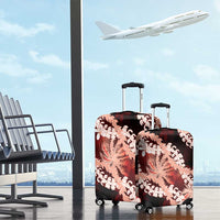 Puakenikeni Maile Lei Luggage Cover Frangipani Red Tropical Leaves