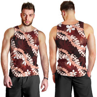 Puakenikeni Maile Lei Men Tank Top Frangipani Red Tropical Leaves