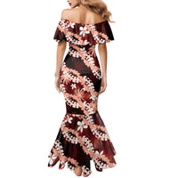 Puakenikeni Maile Lei Mermaid Dress Frangipani Red Tropical Leaves LT01 - Polynesian Pride