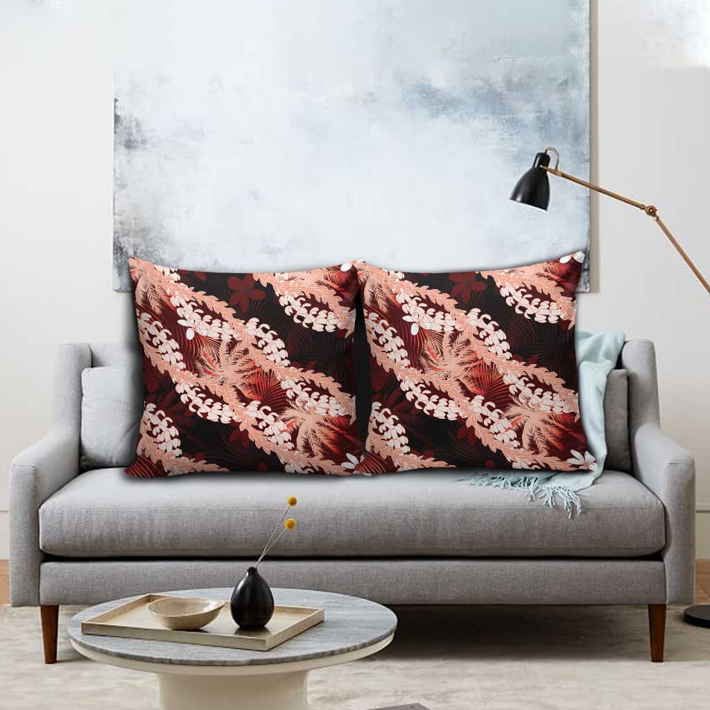 Puakenikeni Maile Lei Pillow Cover Frangipani Red Tropical Leaves
