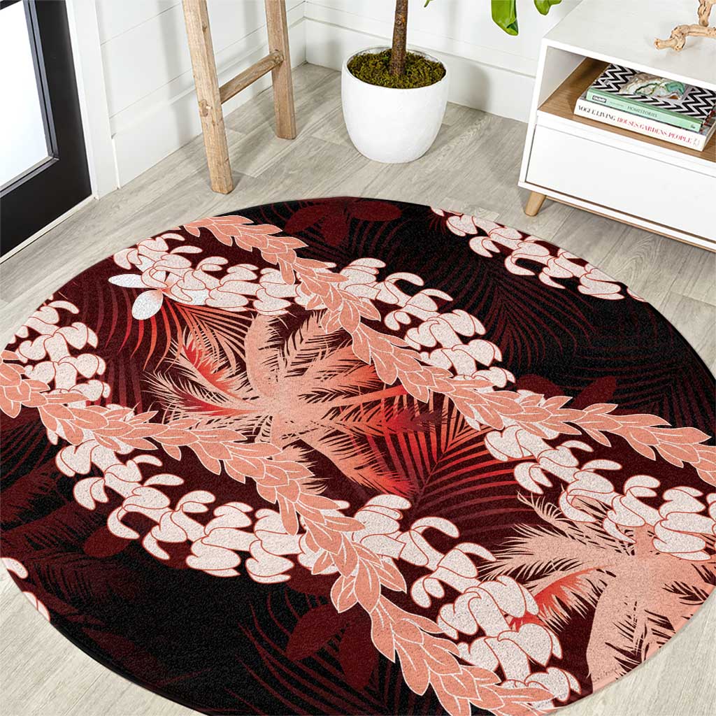 Puakenikeni Maile Lei Round Carpet Frangipani Red Tropical Leaves