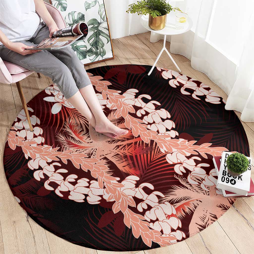 Puakenikeni Maile Lei Round Carpet Frangipani Red Tropical Leaves