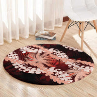 Puakenikeni Maile Lei Round Carpet Frangipani Red Tropical Leaves