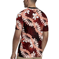 Puakenikeni Maile Lei Rugby Jersey Frangipani Red Tropical Leaves