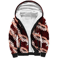 Puakenikeni Maile Lei Sherpa Hoodie Frangipani Red Tropical Leaves LT01 Unisex Red - Polynesian Pride