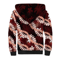 Puakenikeni Maile Lei Sherpa Hoodie Frangipani Red Tropical Leaves LT01 - Polynesian Pride
