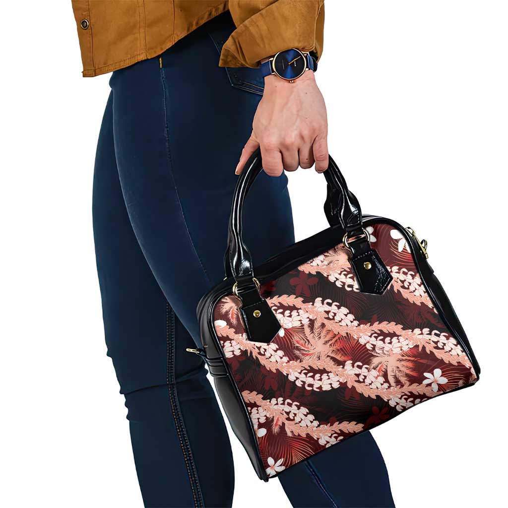 Puakenikeni Maile Lei Shoulder Handbag Frangipani Red Tropical Leaves