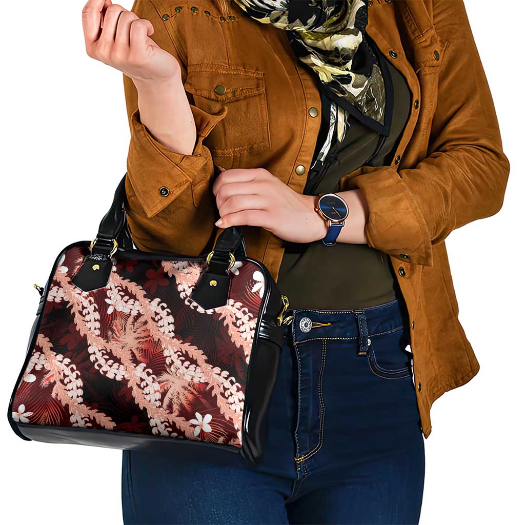 Puakenikeni Maile Lei Shoulder Handbag Frangipani Red Tropical Leaves