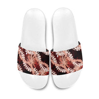 Puakenikeni Maile Lei Slide Sandals Frangipani Red Tropical Leaves