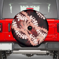 Puakenikeni Maile Lei Spare Tire Cover Frangipani Red Tropical Leaves